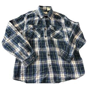 LL Bean Plaid Flannel Button Shirt Youth Boys Medium 10-12 Long Sleeve Blue
